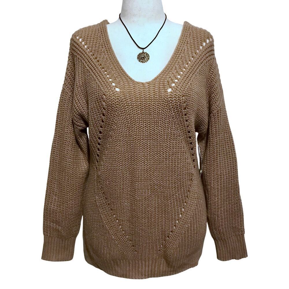 Ultra Flirt NWT Taupe Criss Cross Tunic Sweater Juniors L